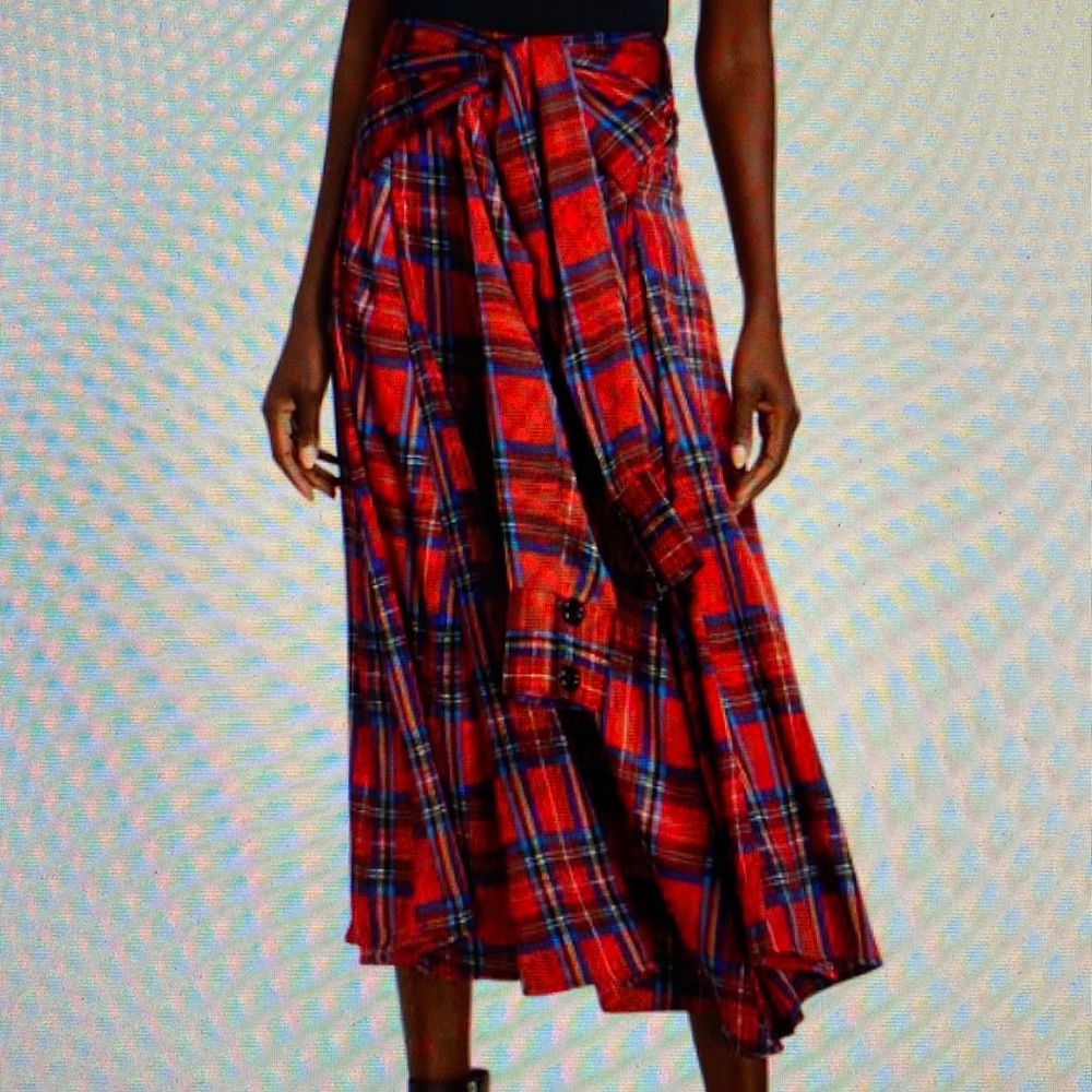 Lumie from Neiman Marcus Tie Front Flare MIDI Skirt in Ted Tartan